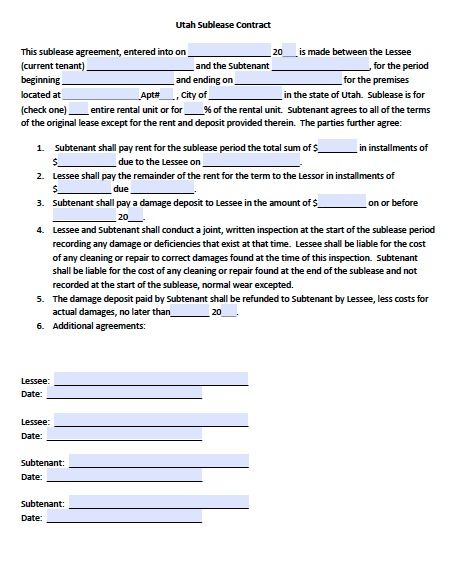 Free Utah Sublease Agreement Form – PDF Template sublease 