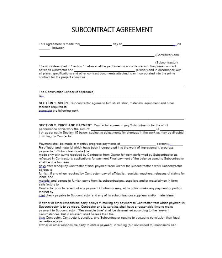 subcontractor agreement template need a subcontractor agreement 39 