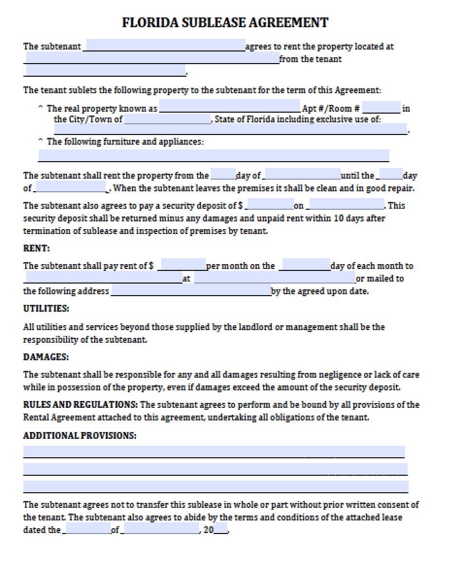 Free Florida Sub lease Agreement | PDF | Word (.doc)