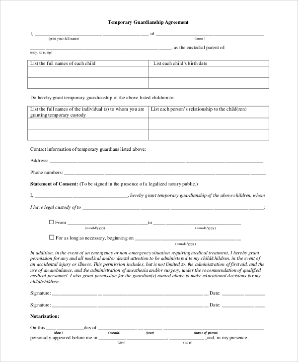 10+ Sample Temporary Guardianship Forms – PDF | Sample Templates