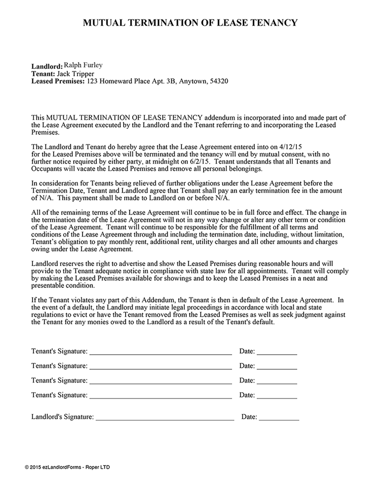 Mutual Termination of Lease Tenancy | EZ Landlord Forms