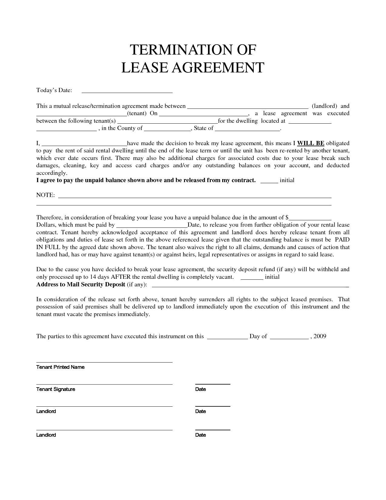best photos of lease agreement early release clause notice to 