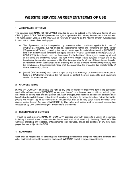 free terms of service agreement template terms agreement template 