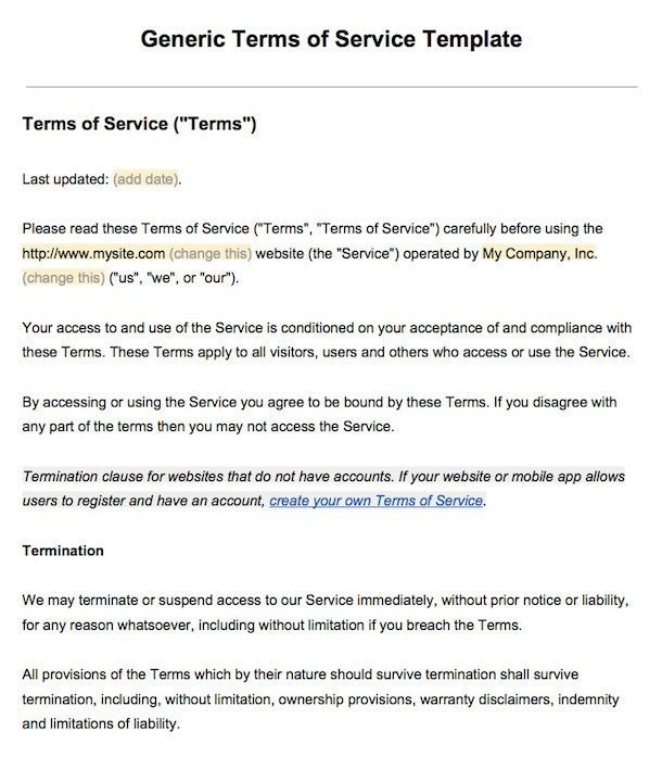 terms agreement template sample terms of service template 