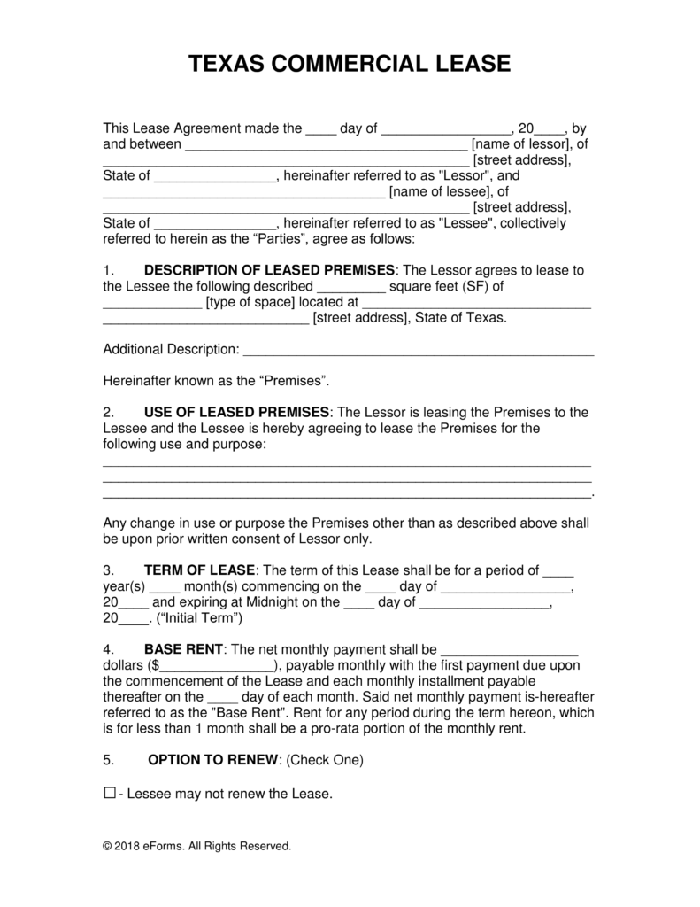 Free Texas Commercial Lease Agreement Template PDF | Word 