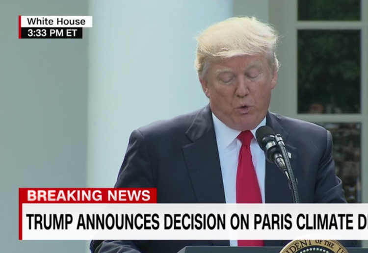 Atmosphere at Trump's Paris Agreement exit announcement is festive 