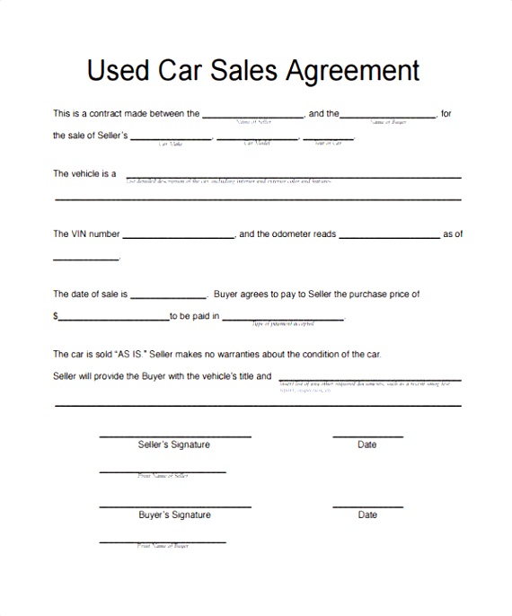 car sale agreement form Ecza.solinf.co