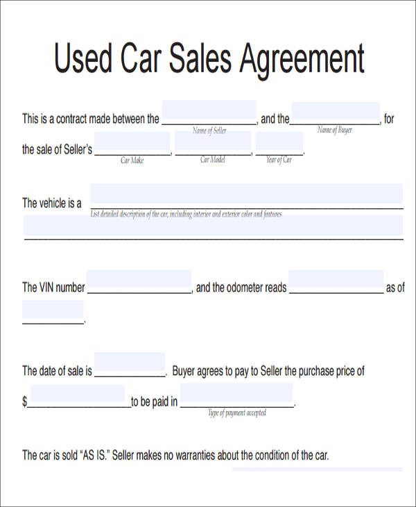 auto agreement of sale template used car purchase agreement 