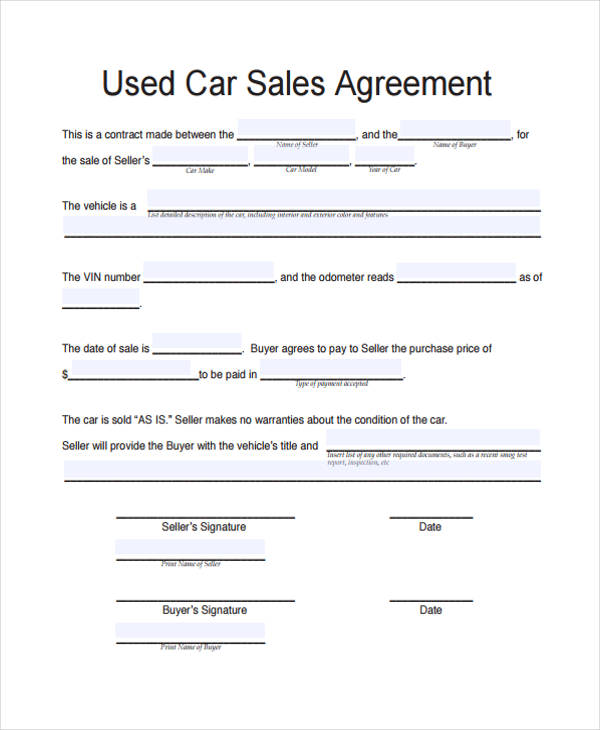 sales agreement for used car Ecza.solinf.co