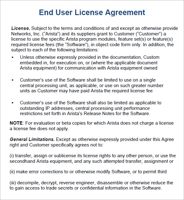 end user agreement template end user license agreement 6 free pdf 