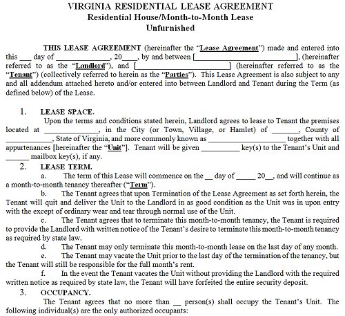 virginia lease agreement template virginia residential lease 