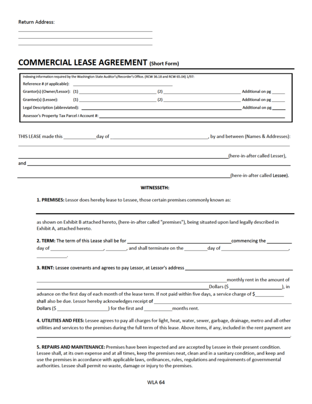 washington state lease agreement template washington commercial 