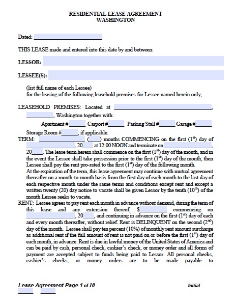 washington state lease agreement template washington state lease 