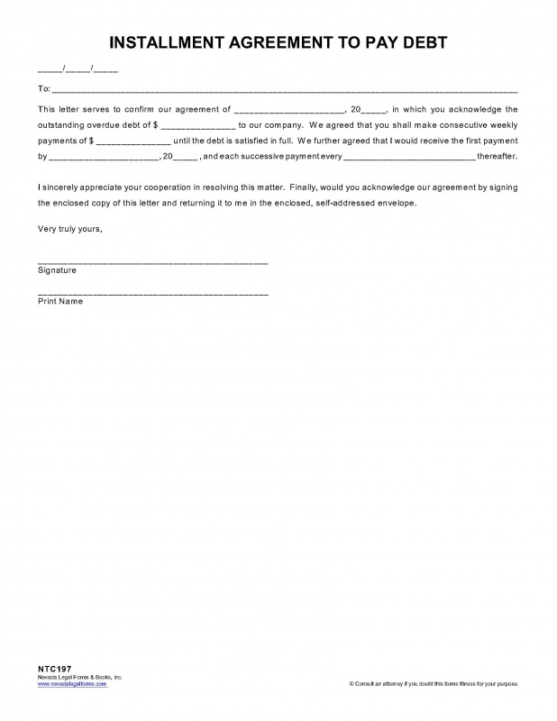 INSTALLMENT AGREEMENT FOR PAY DEBT Nevada Legal Forms & Tax 