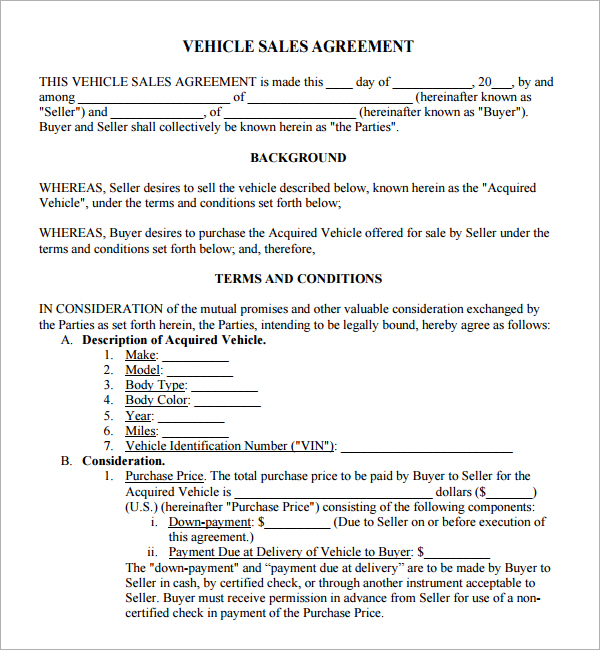 auto agreement of sale template agreement of sale template for a 
