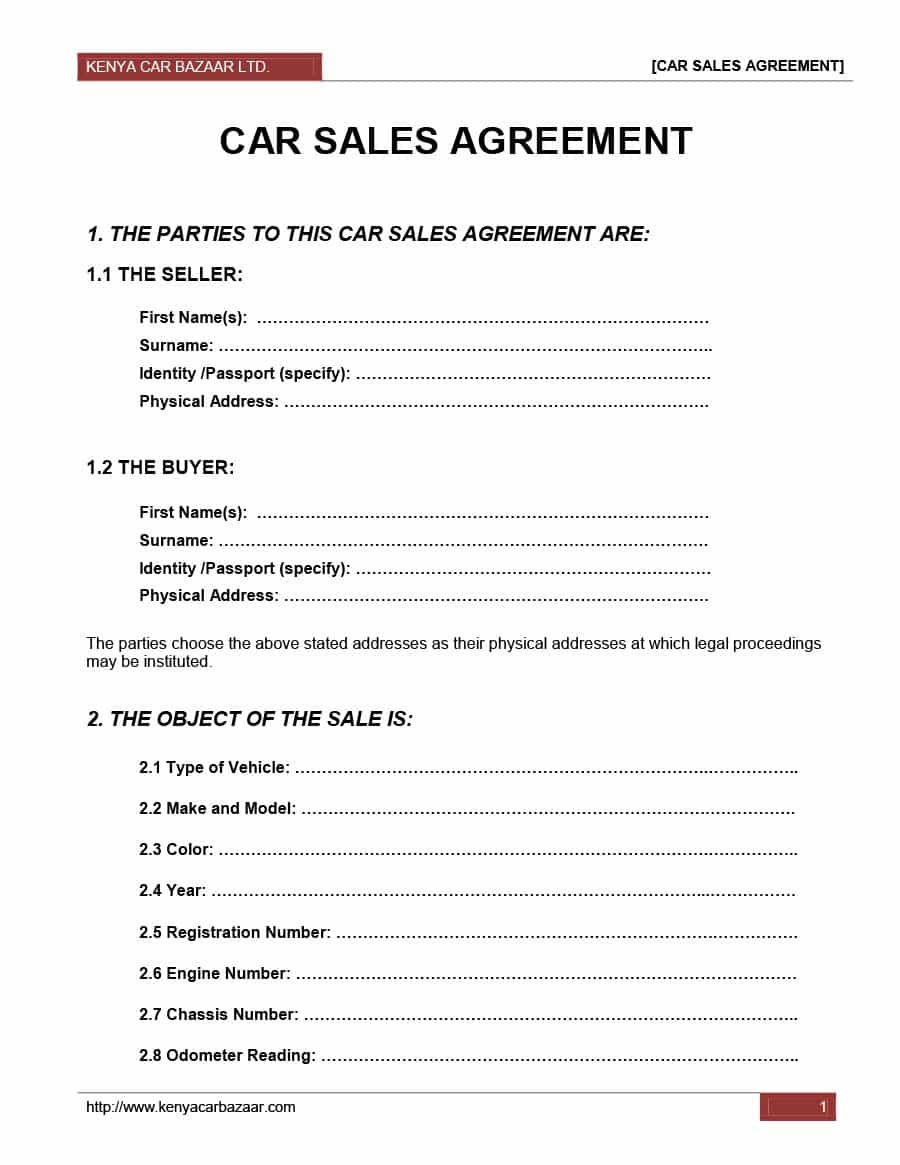 42 Printable Vehicle Purchase Agreement Templates Template Lab
