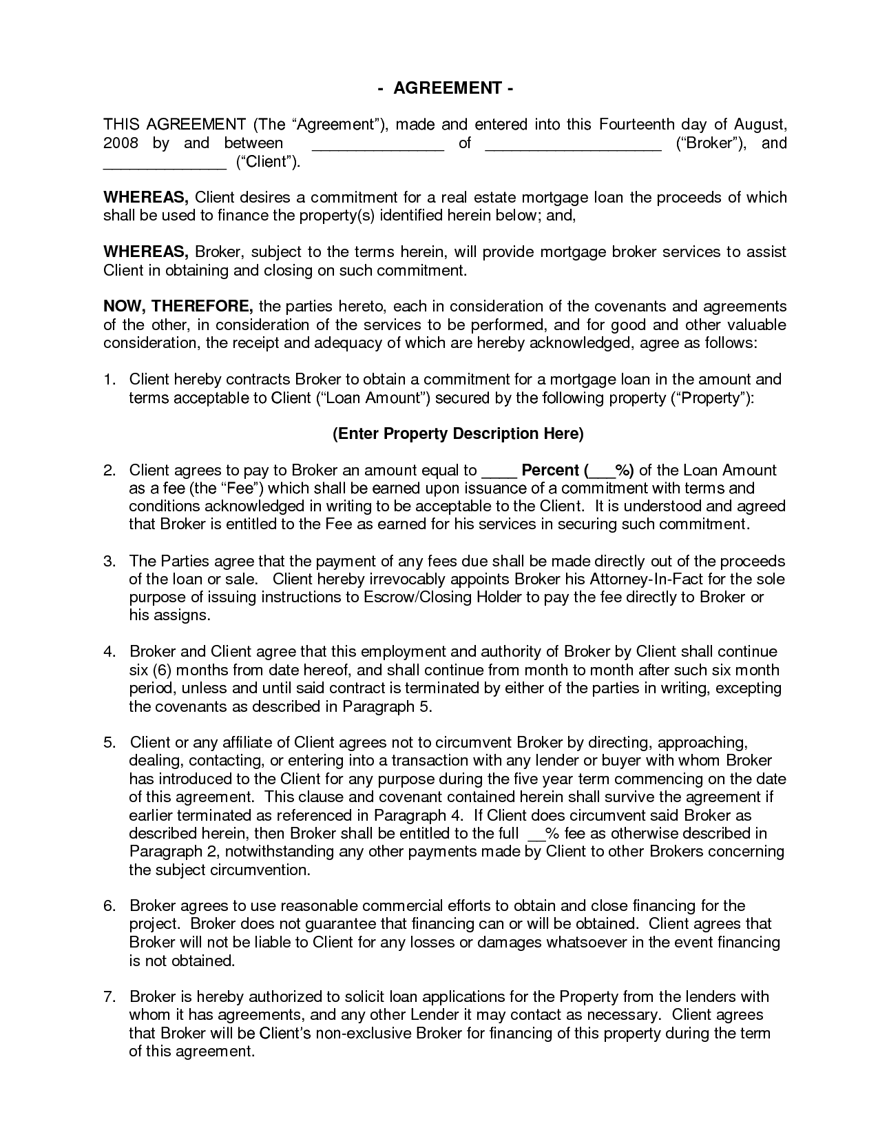 Commercial Mortgage Broker Fee Agreement DOC by udgllc broker 