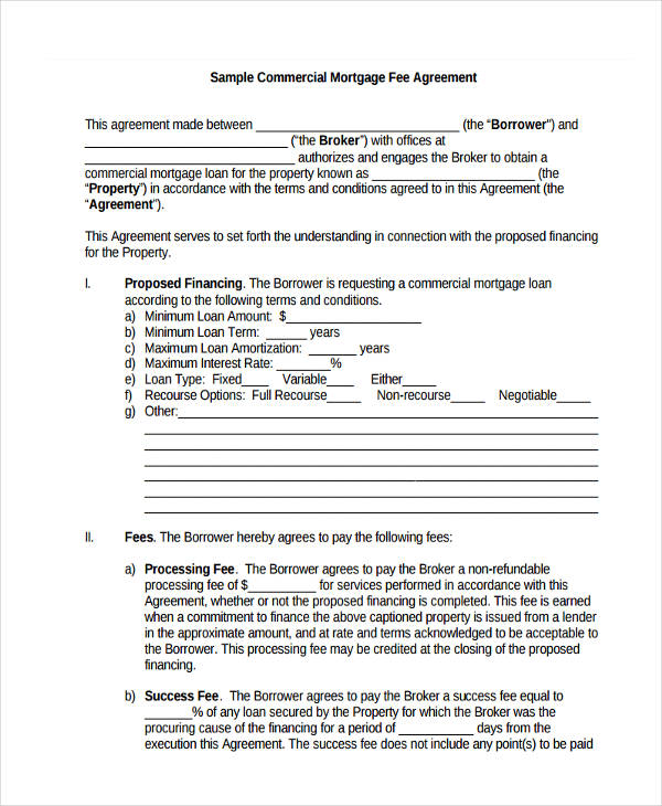 commercial loan broker fee agreement template commercial mortgage 