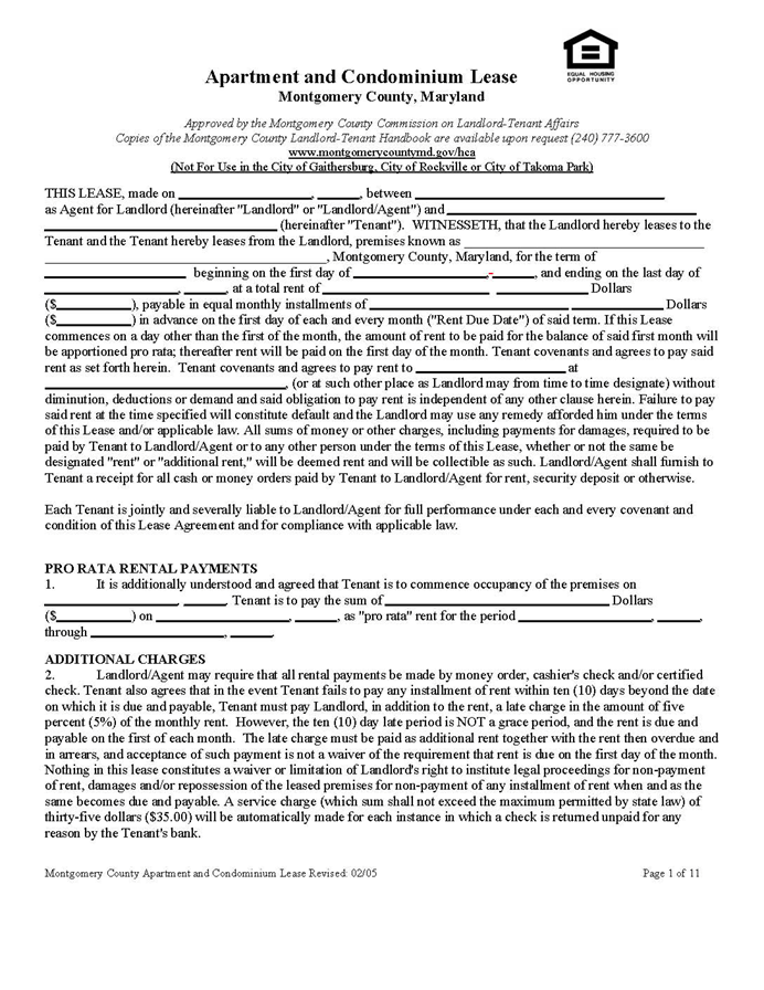 Montgomery County Lease (Multi Family Building) | EZ Landlord Forms