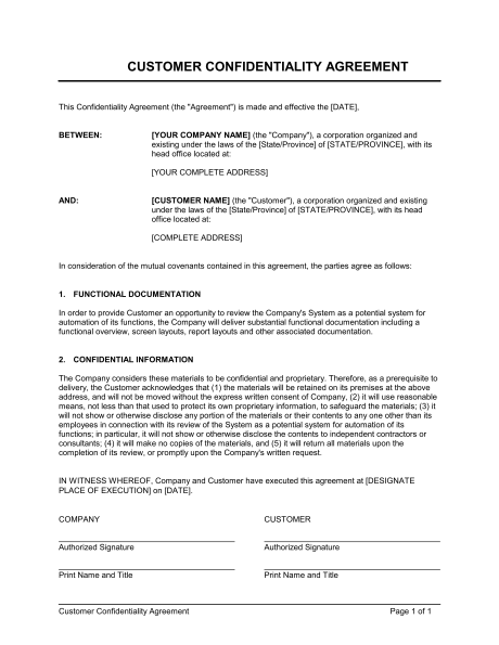 business non disclosure agreement template financial 