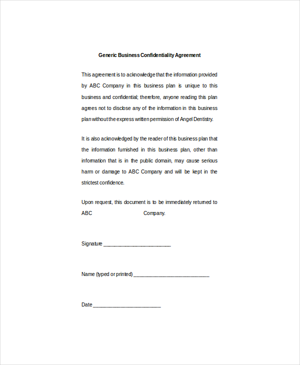10+ Business Confidentiality Agreement Templates – Free Sample 