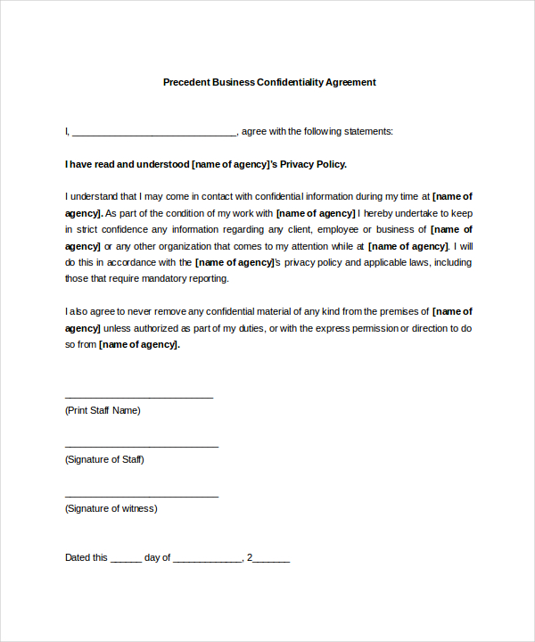 Business Confidentiality Agreement – 8+ Free Word, PDF Documents 