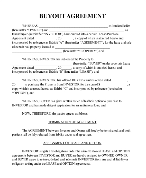 home buyout agreement template buyout agreement template sample 