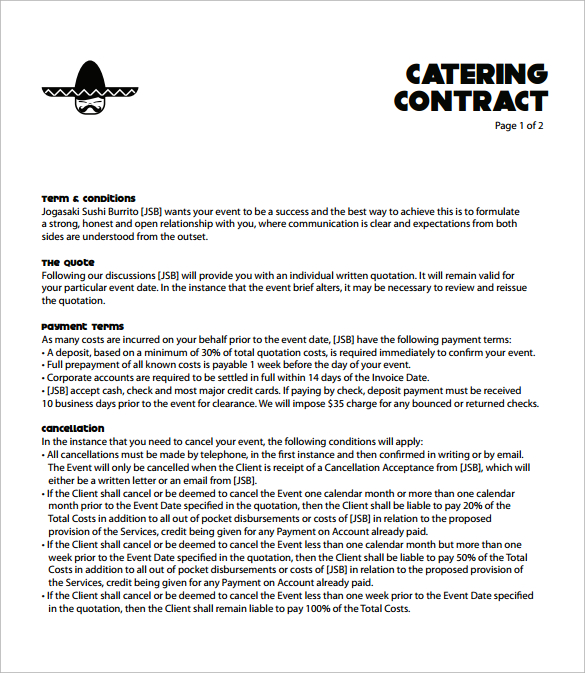 Sample Catering Contract Save Catering Agreement Template 