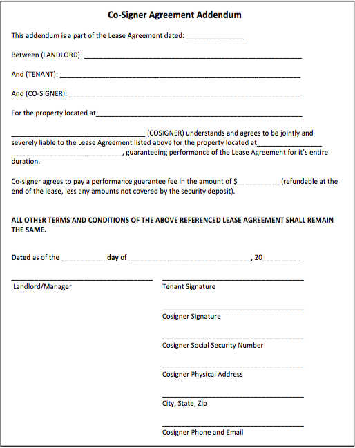 Cosigner Agreement Template