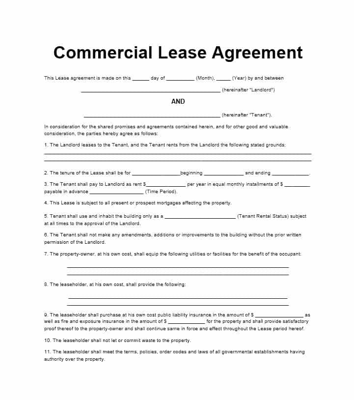 commercial lease agreement template word free california 