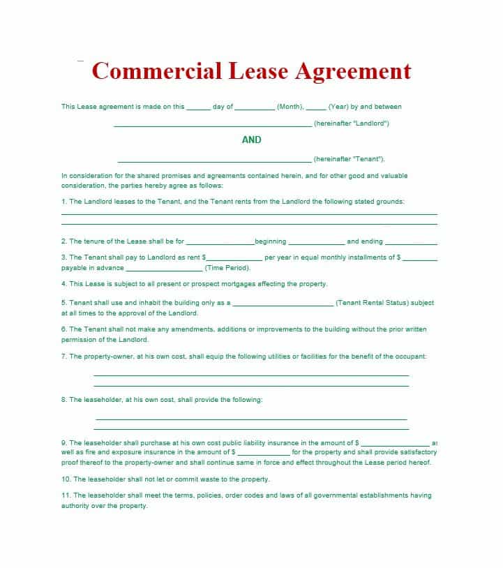Free Commercial Rental Lease Agreement Templates PDF | Word 