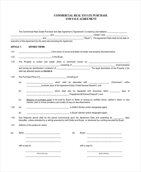 Commercial Real Estate Purchase Agreement Template 