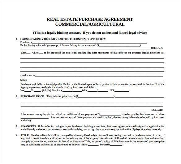commercial real estate purchase and sale agreement template 