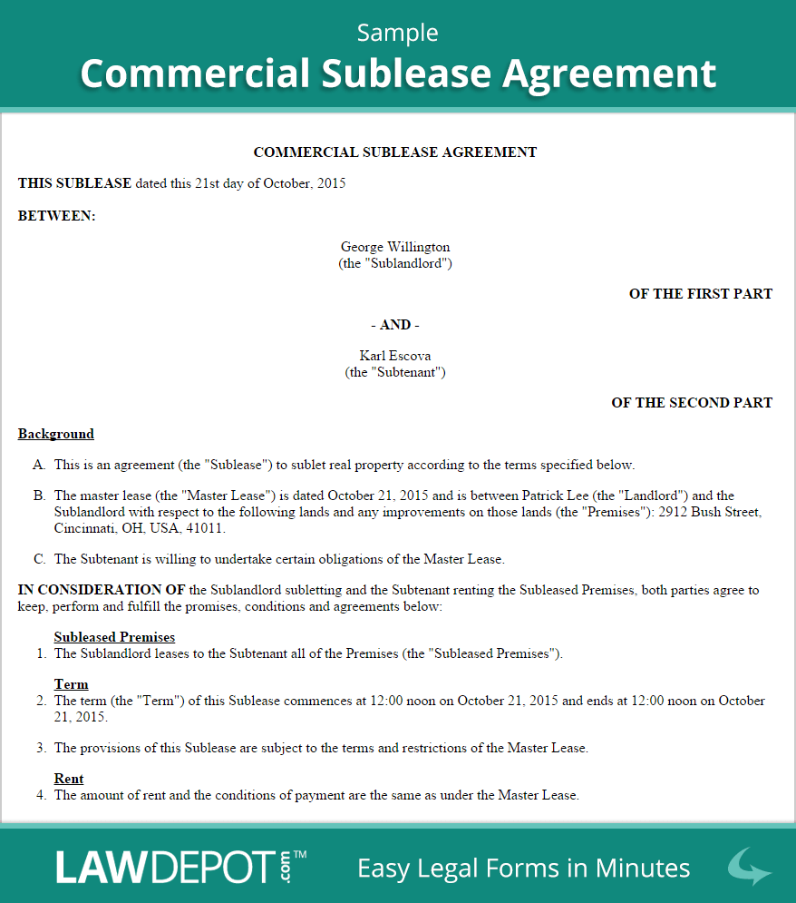 Commercial Sublease Agreement Template (US) | LawDepot