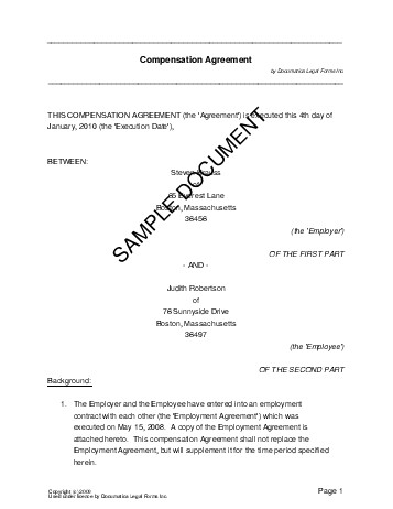 compensation agreement template compensation plan agreement sample 