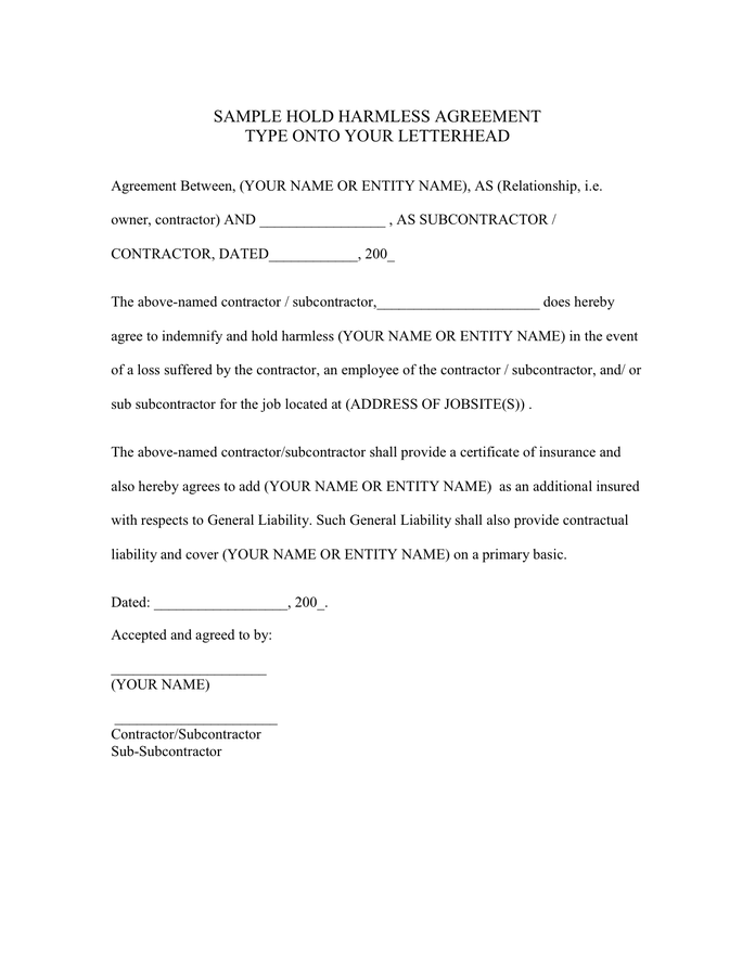 30+ Sample Hold Harmless Agreement Templates to Download | Sample 