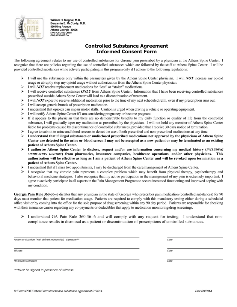 Controlled Substance Agreement Form