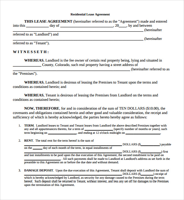 9 Residential Lease Agreement Templates – Free Samples, Examples 