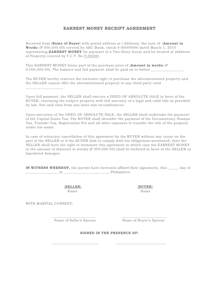 Earnest Agreement Fill Online, Printable, Fillable, Blank 