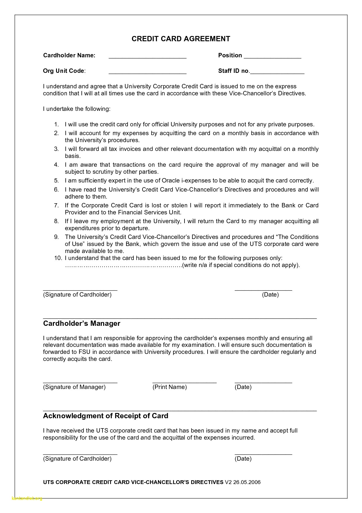 acquittal report template Lovely Employee Credit Card Agreement 