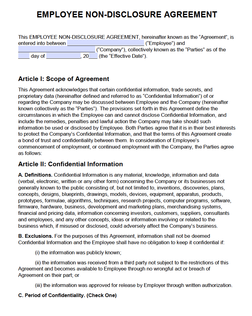 Free Employee Non Disclosure Agreement (NDA) | PDF | Word (.docx)
