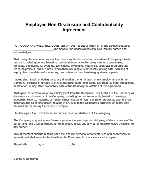 employee non disclosure agreement template uk free non disclosure 