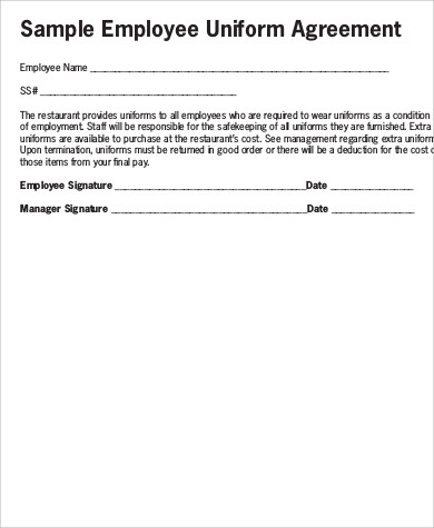 uniform agreement template sample employee uniform form 9 examples 
