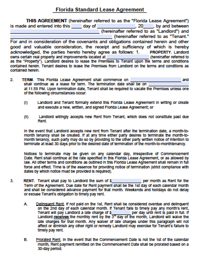 Free Florida Residential Lease Agreement Template Pdf Word Tenancy 