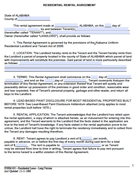 free rental lease agreement template free alabama month to month 