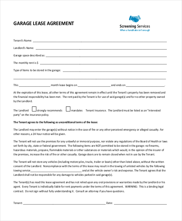 vehicle storage agreement template storage lease agreement 