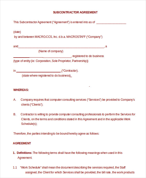 Subcontractor Agreement 11+ Free Word, PDF Documents Downlaod 