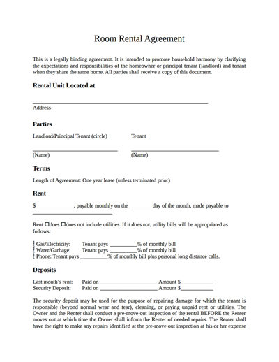 39 Simple Room Rental Agreement Templates Template Archive