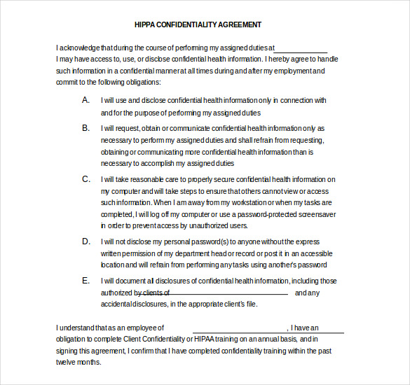 hipaa employee confidentiality agreement template word hipaa 