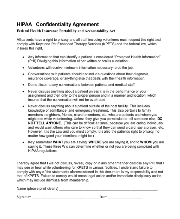 hipaa non disclosure agreement template hipaa confidentiality 
